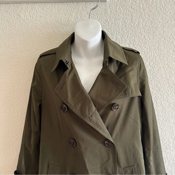 Massimo Dutti Women’s Olive Green Relaxed Fit Double Breasted Trench Coat Sz XS - Picture 5 of 15